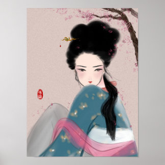 Impressão de ilustração de beleza asiática