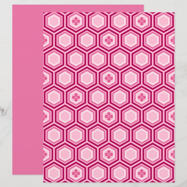 Impressão de Kimono Hexagonal, Burgundy e Rosa  (Frente/Verso)