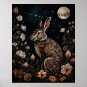 Impressão de Lebre Gótica e Arte Lua