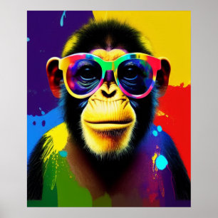 Impressão de macaco DJ, Na moda de óculos colorido