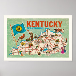 Impressão de Mapa Colorido do Kentucky Vintage