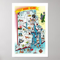Impressão de Mapa Colorido Vintage de Rhode Island