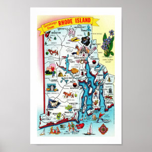 Impressão de Mapa Colorido Vintage de Rhode Island