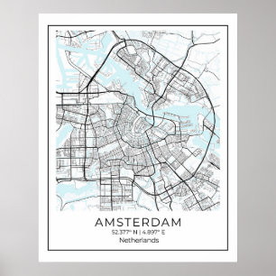 Impressão de Mapa de Amsterdã - Mapa Preto e Branc