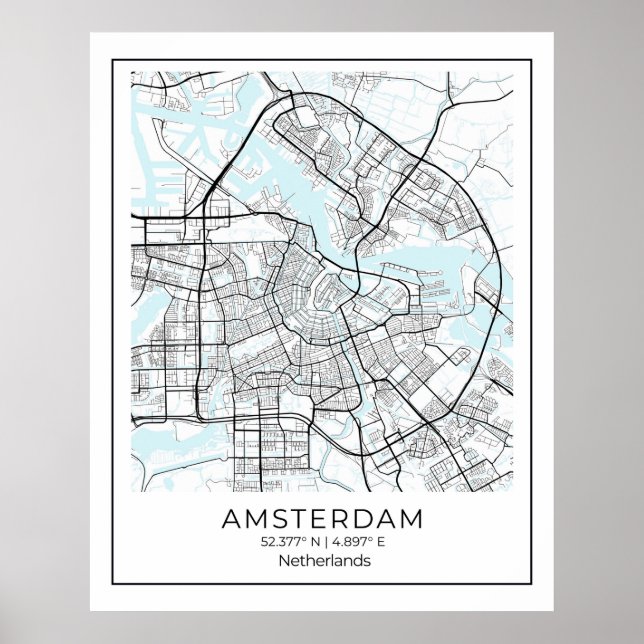 Impressão de Mapa de Amsterdã - Mapa Preto e Branc (Frente)
