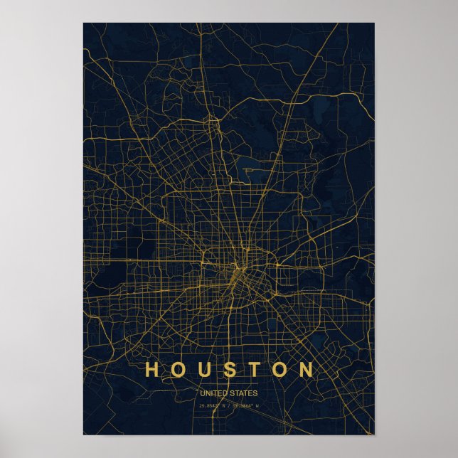 Impressão de Mapa Estilizado de Houston Texas (Frente)