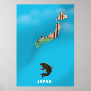 Impressão de Mapa Ilustrado do Japão.