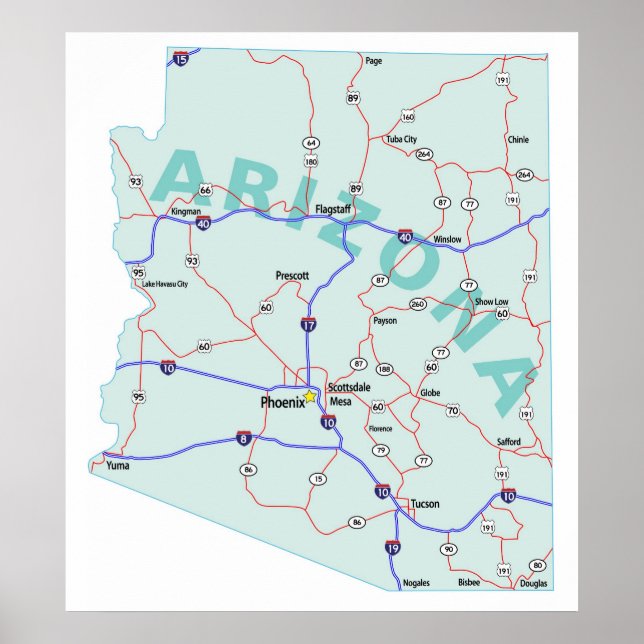 Impressão de Mapa Interestadual de arizona (Frente)