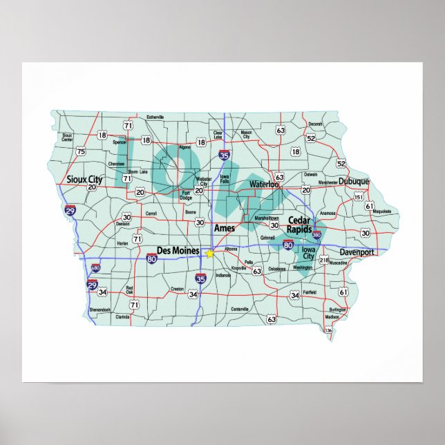 Impressão de Mapa Interestadual de Iowa (Frente)