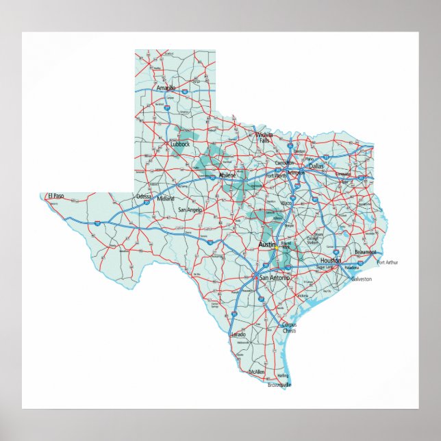 Impressão de Mapa Interestadual do Texas (Frente)