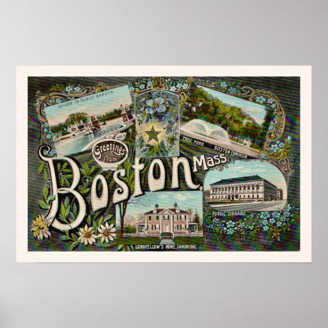 Impressão de Marcos Históricos de Boston Antigo (Frente)