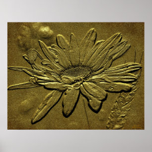 Impressão de Margarida Floral de Ouro Esculpido