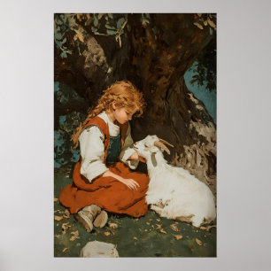 Impressão de Menina e Cabra, Arte Antiga para Impr