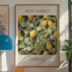 Impressão de Mercado de Fruta de Limão Vintage   A