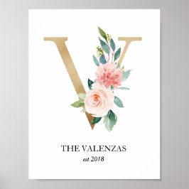 Impressão de Monograma, Letra V, Presente de Casam