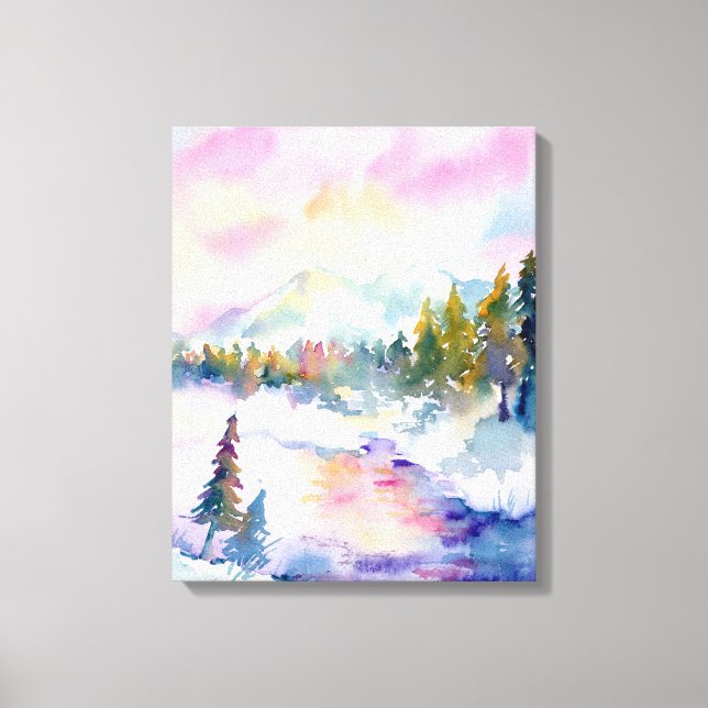 Impressão de montanha de neve com aquarela (Frente)