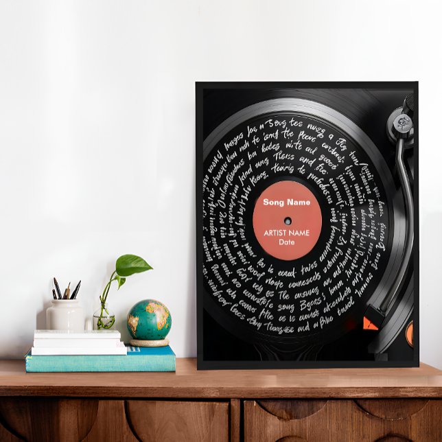 Impressão de Música Personalizada de Vinil, Música (Custom Vinyl Lyrics Print, Personalised Music Poster)