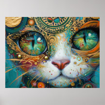 Impressão de Parede Colorida de Gato Psicodélico C