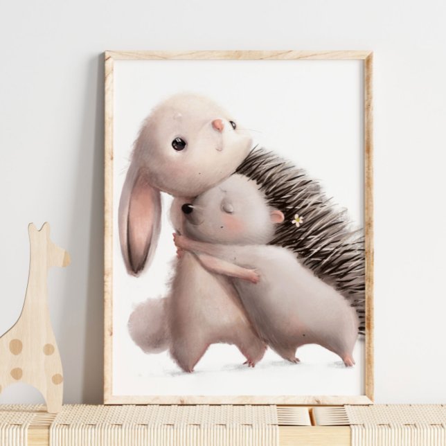 Impressão de parede de Bunny Hedgehog Hugs aquarel (Criador carregado)