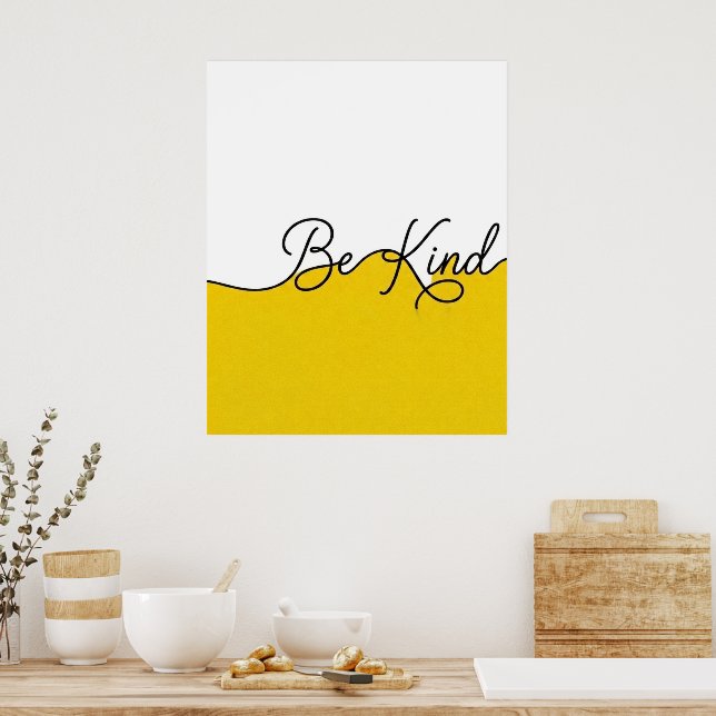 Impressão de Parede em Cursivo Amarelo e Branco Se (Cozinha)