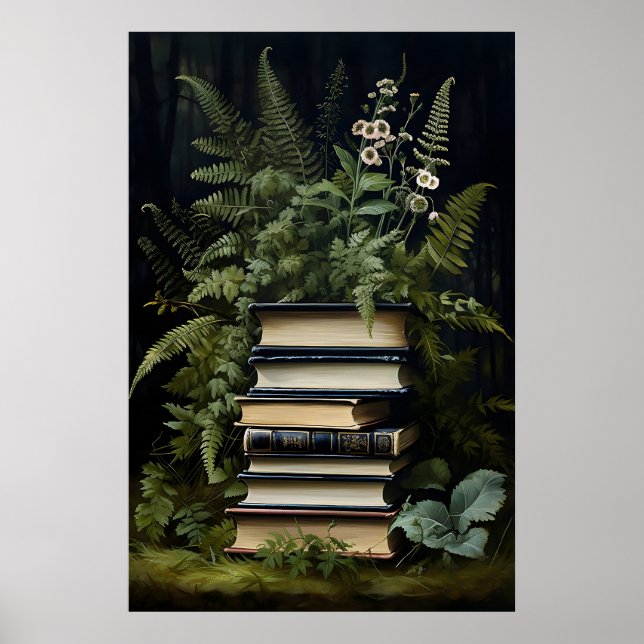 Impressão de Pilha de Livros de Samambaia Floral,  (Frente)
