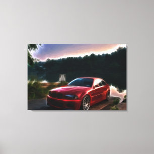 Impressão de pintura a óleo de carro vermelho quen