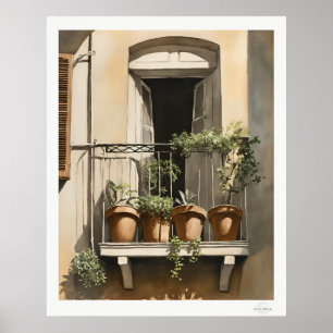 Impressão de pintura a óleo de varanda ensolarada