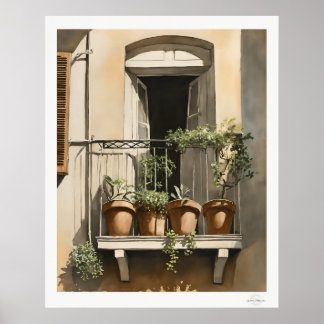 Impressão de pintura a óleo de varanda ensolarada
