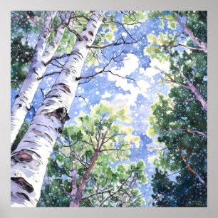 Impressão de pintura de aquarela florestal