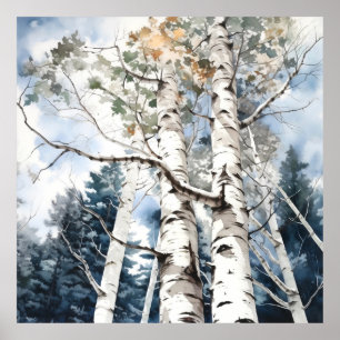 Impressão de pintura de aquarela florestal