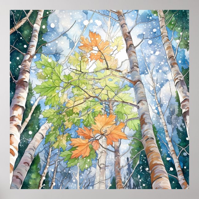 Impressão de pintura de aquarela florestal (Frente)