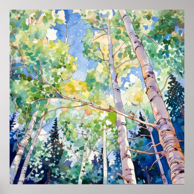 Impressão de pintura de aquarela florestal (Frente)