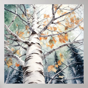 Impressão de pintura de aquarela florestal