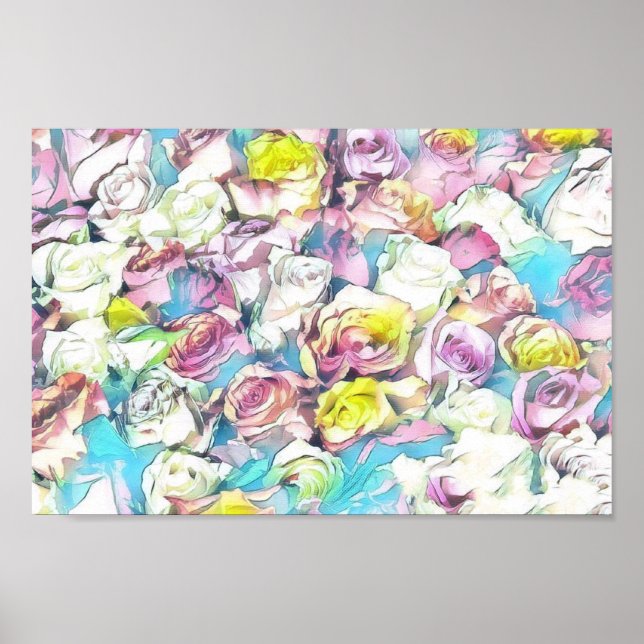 Impressão de pintura de rosas cor-de-rosa, Poster  (Frente)