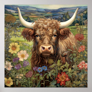 Impressão de pintura de vaca das terras altas
