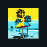Impressão de Pop de Arte da Califórnia Beach<br><div class="desc">Experimente a diversão e a vibração de uma praia da Califórnia com nossa impressionante impressão de tela de pop. Apresentando cores brilhantes e ousadas em tons de azul e amarelo, esta palmeira captura a essência da praia com guarda-chuvas de praia brincalhões e palmeiras balançando. Segure-o na sua sala de estar,...</div>