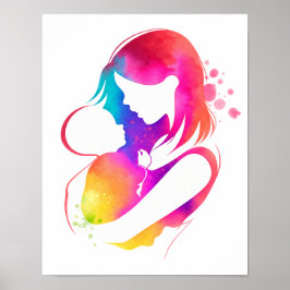 Impressão de Poster Colorido de Aquarela de Mãe e