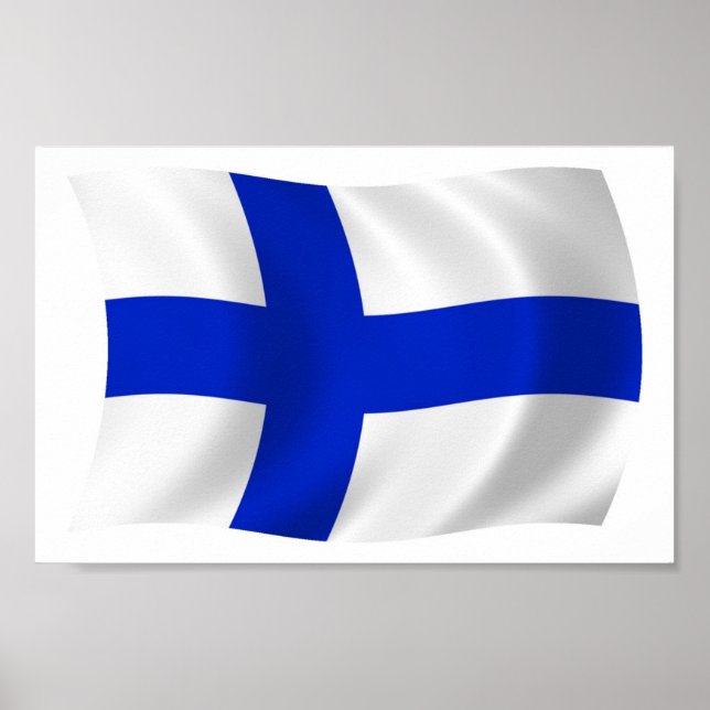 Impressão de Poster da Bandeira da Finlândia (Frente)