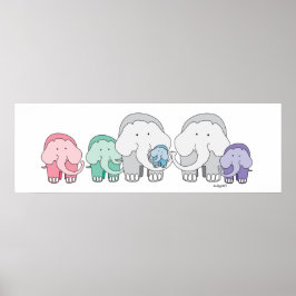 Impressão de Poster da Família Elefante
