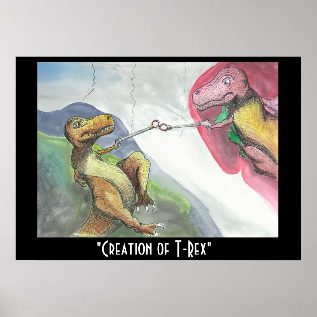 impressão de Poster de 28"x20" "Criação de T-Rex" (Frente)