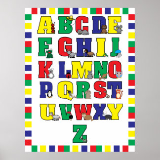 Impressão de Poster de alfabeto animal (cores prim