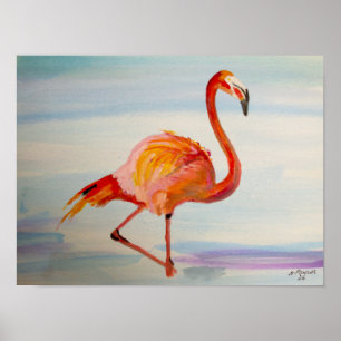Impressão de Poster de Aquarela Tropical Flamingo