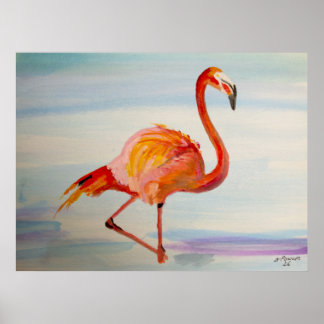 Impressão de Poster de Aquarela Tropical Flamingo