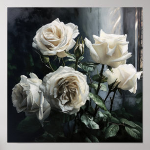 Impressão de Poster de Arte Flor de Rosas Brancas