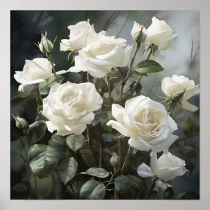 Impressão de Poster de Arte Flor de Rosas Brancas
