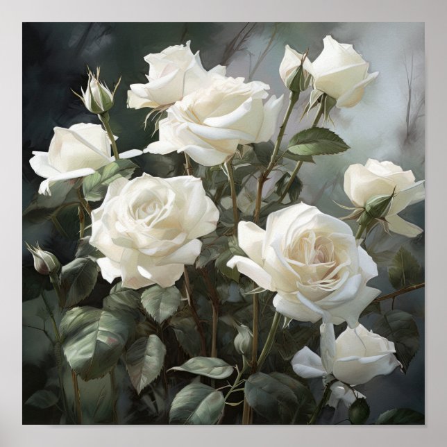 Impressão de Poster de Arte Flor de Rosas Brancas (Frente)