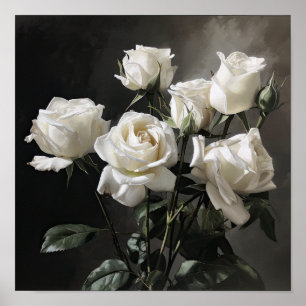 Impressão de Poster de Arte Flor de Rosas Brancas