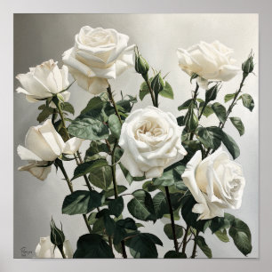Impressão de Poster de Arte Flor de Rosas Brancas