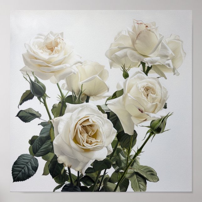 Impressão de Poster de Arte Flor de Rosas Brancas (Frente)