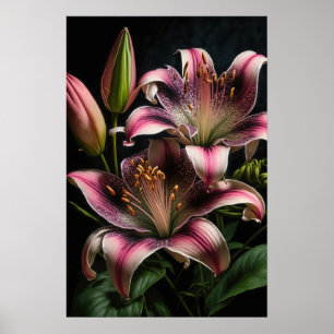 Impressão de Poster de Arte Flor Lírios Rosa